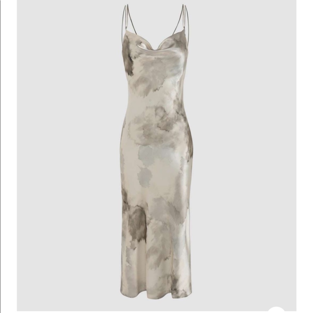 Cider satin watercolour cowel neck dress